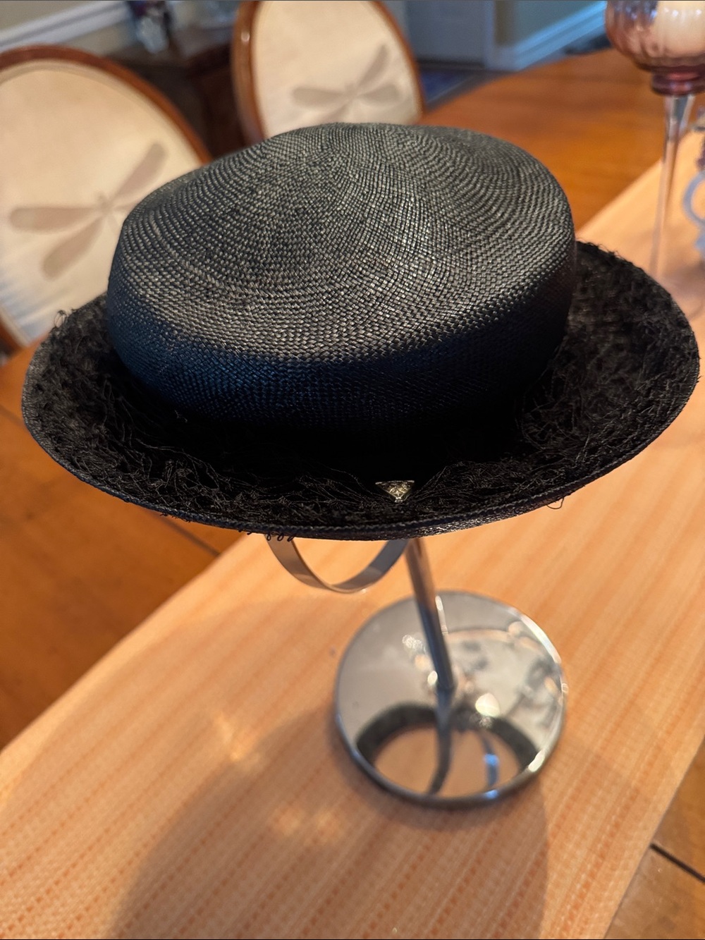 Vintage Black Straw Bolero Hat -